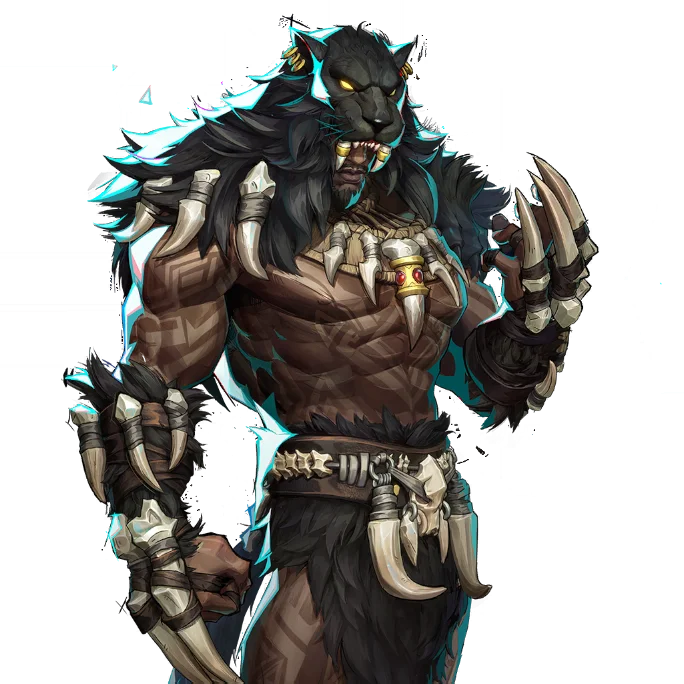 Full body portrait of Black Panther's Bast's Chosen skin.'