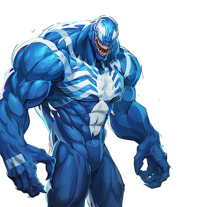 Full body portrait of Venom's CYAN CLASH skin.'